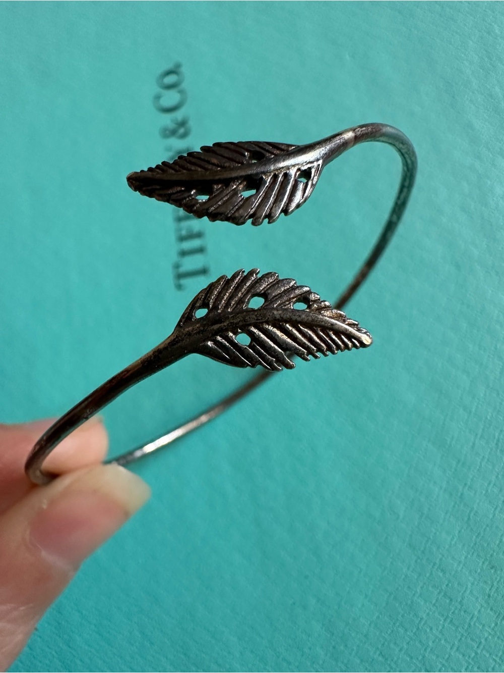Vintage Sterling Silver Leaf Bypass Cuff Bracelet